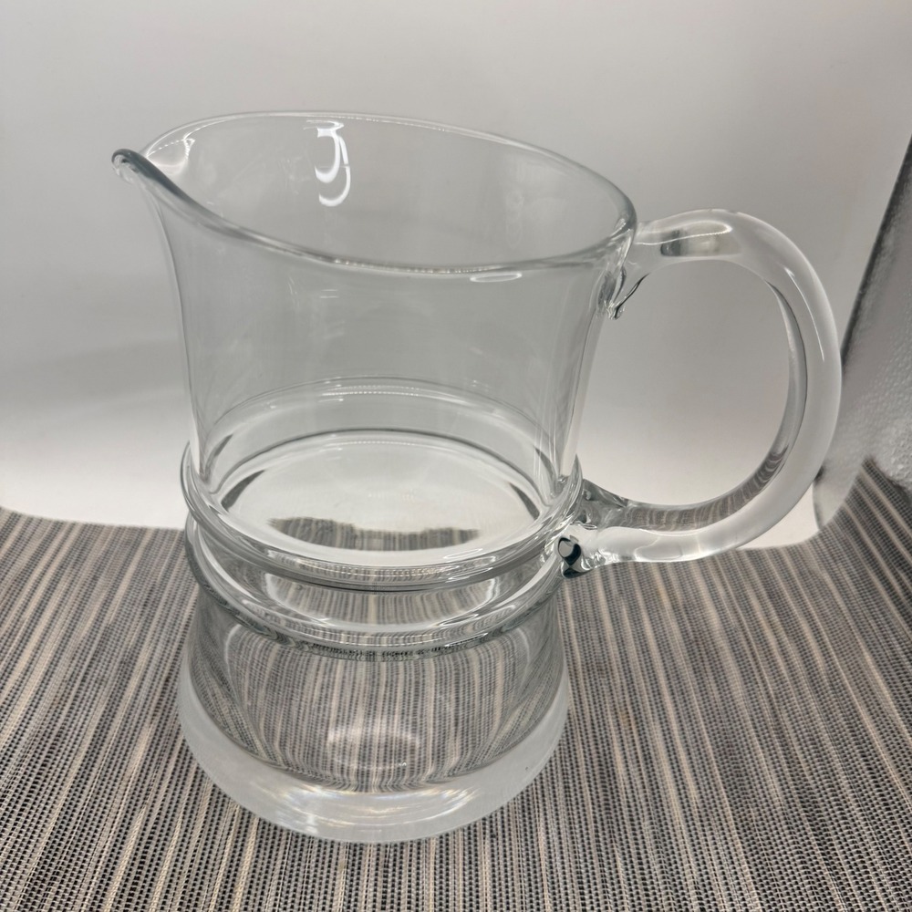 Vintage Clear Glass Pitcher Double Ring Banded Waist Water Juice Jug 7.5 Inch